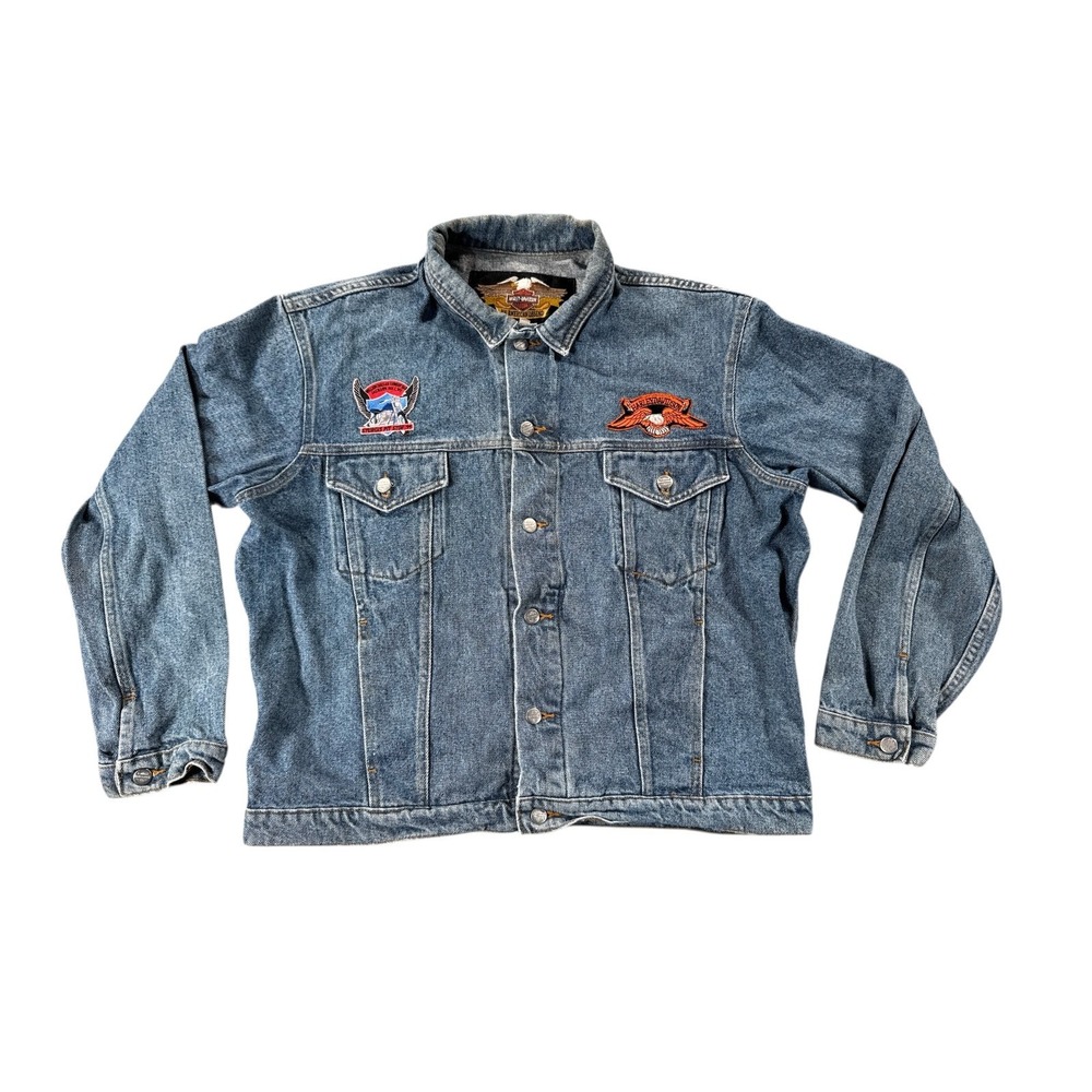 Vintage‎ Harley Davidson Denim Jacket Mens XL Blue Live to Ride Emboridered Logo